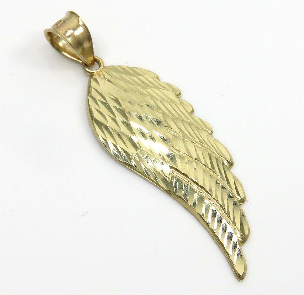 14k yellow gold medium diamond cut angel wing pendant