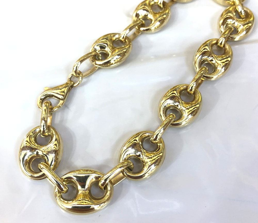 14k yellow gold hollow gucci puffed link bracelet 11mm 8.5