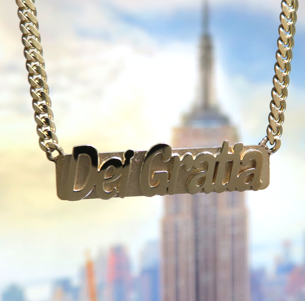 14k yellow gold custom name plate with miami chain 16-24 inches 2.60mm