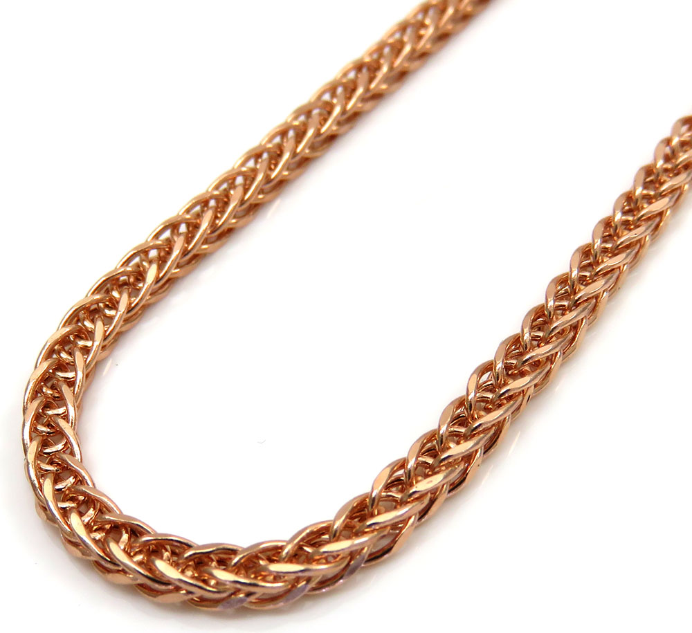 10k rose gold hollow wheat franco chain 24 inch 2.5mm