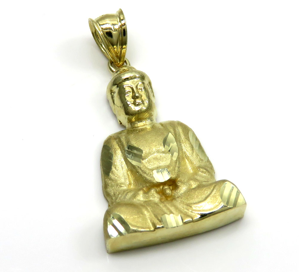 3 Sizes 10K Solid Yellow Diamond Cut Two Tone Buddha Head Charm Pendant