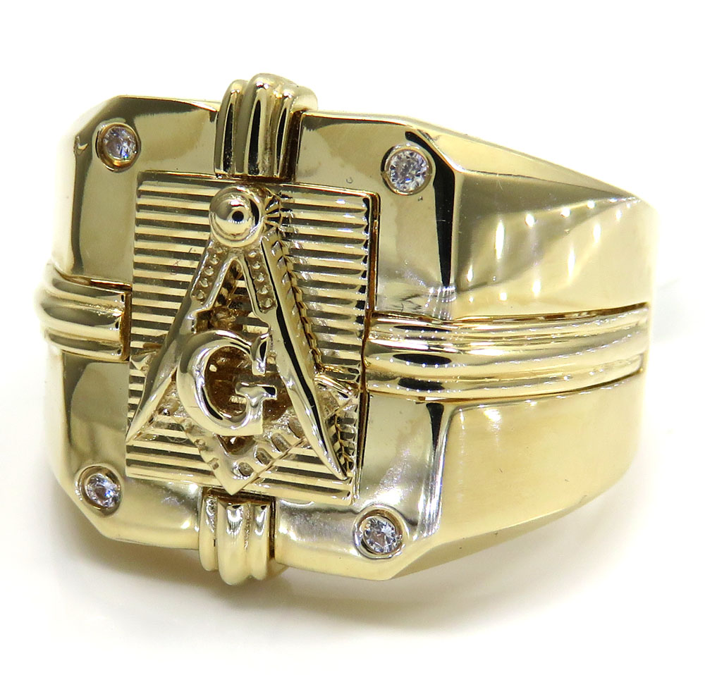  14k yellow gold cz free mason g ring 0.08ct