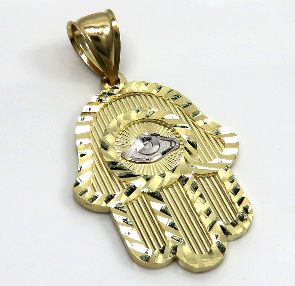 10k two tone gold diamond cut hamsa pendant 