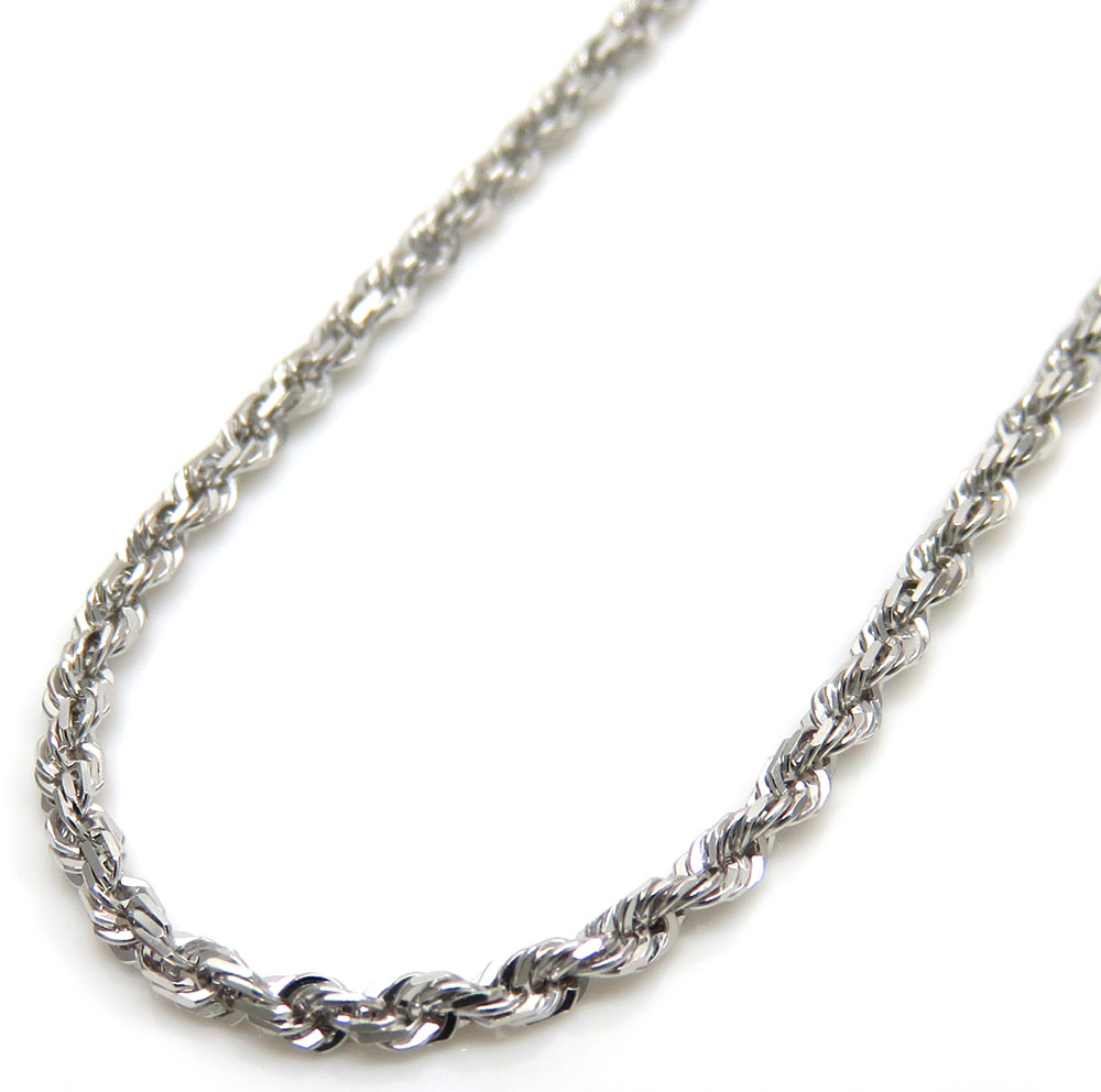 14k white gold skinny diamond cut rope link chain 16-22 inch 1.50mm