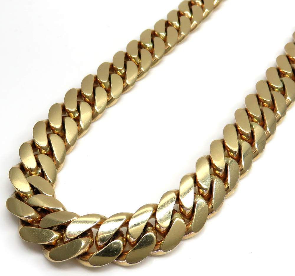 14k yellow gold solid miami link choker chain 18 inch 13.20mm