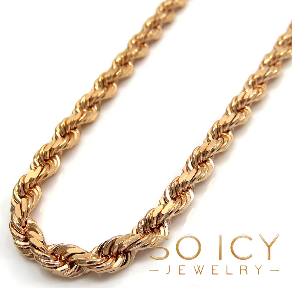 Buy 14k Rose Gold Solid Diamond Cut Rope Chain 18-26 Inches 5mm