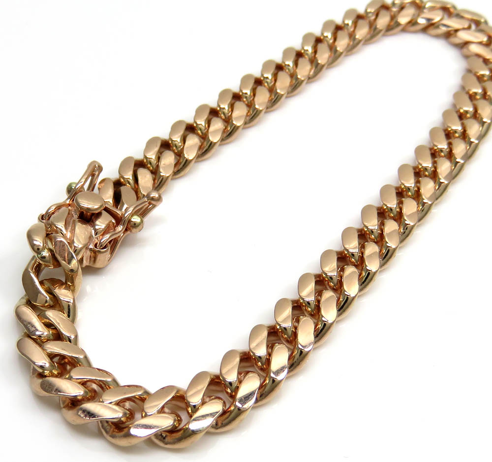14k rose gold solid miami link bracelet 8 inch 6.80mm