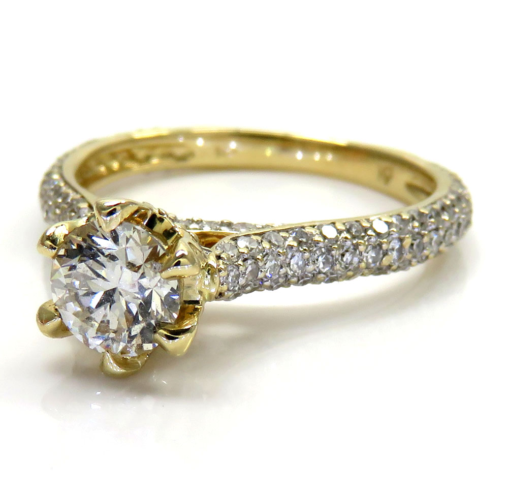 14k yellow gold round diamond pave engagement ring 1.10ct