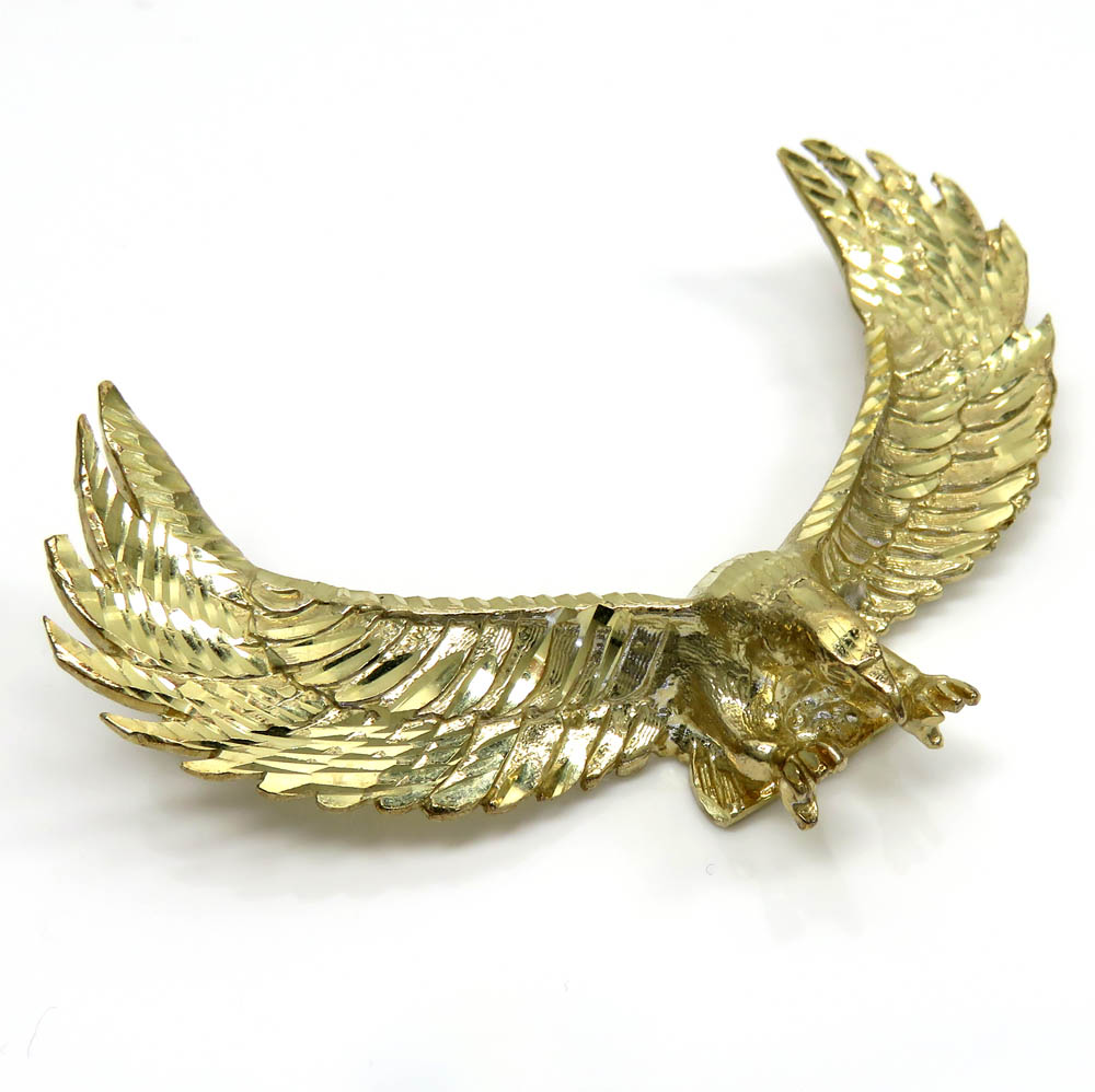 10k yellow gold large solid heavy diamond cut eagle pendant