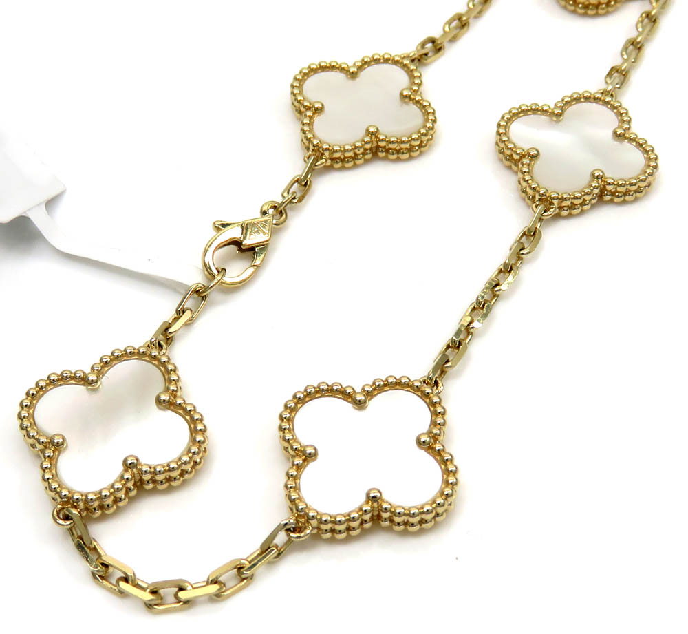 Buy Ladies 18k Yellow Gold Pearl Clover Bracelet 7.50 Inches 15mm Online at SO ICY JEWELRY