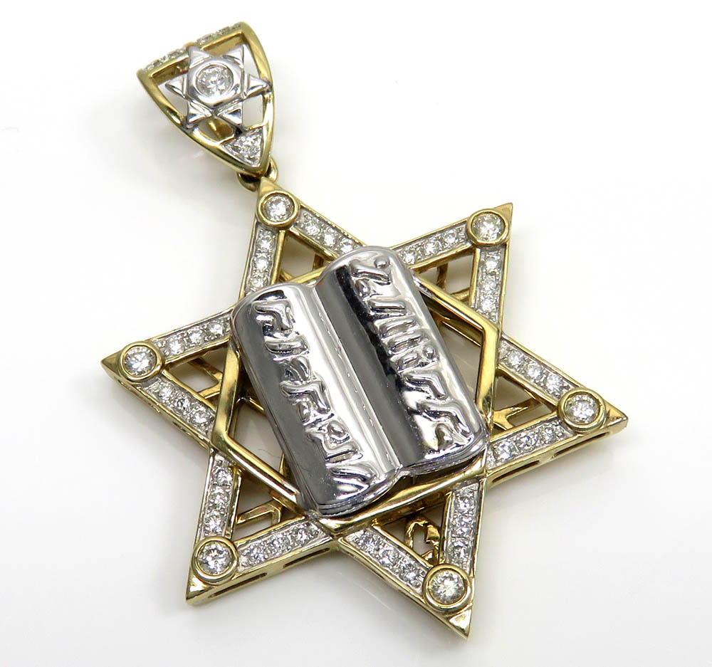 10k yellow gold diamond star of david 10 commandments pendant 1.00ct