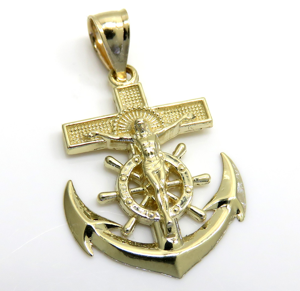 10k yellow gold mini anchor jesus pendant