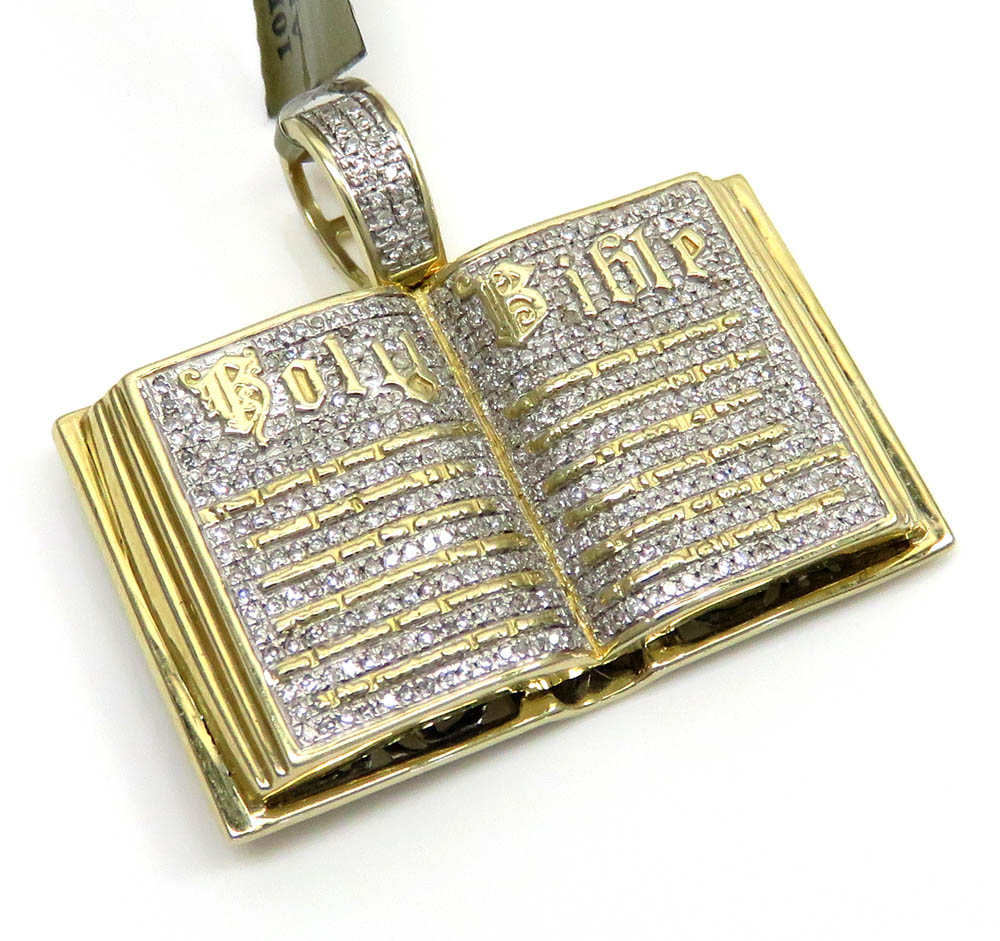 10k yellow gold diamond holy bible book pendant 0.56ct