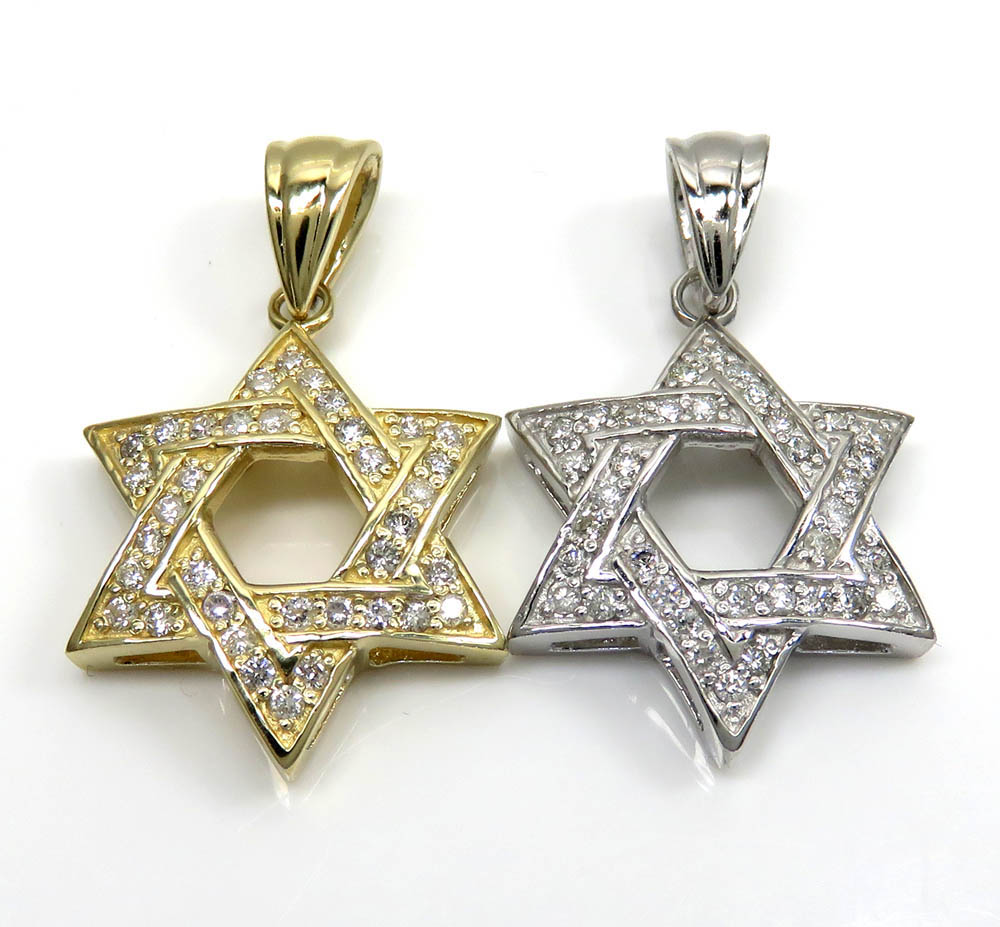 14K White And Yellow Gold Diamond Star of David with Cross Charm Pendant 