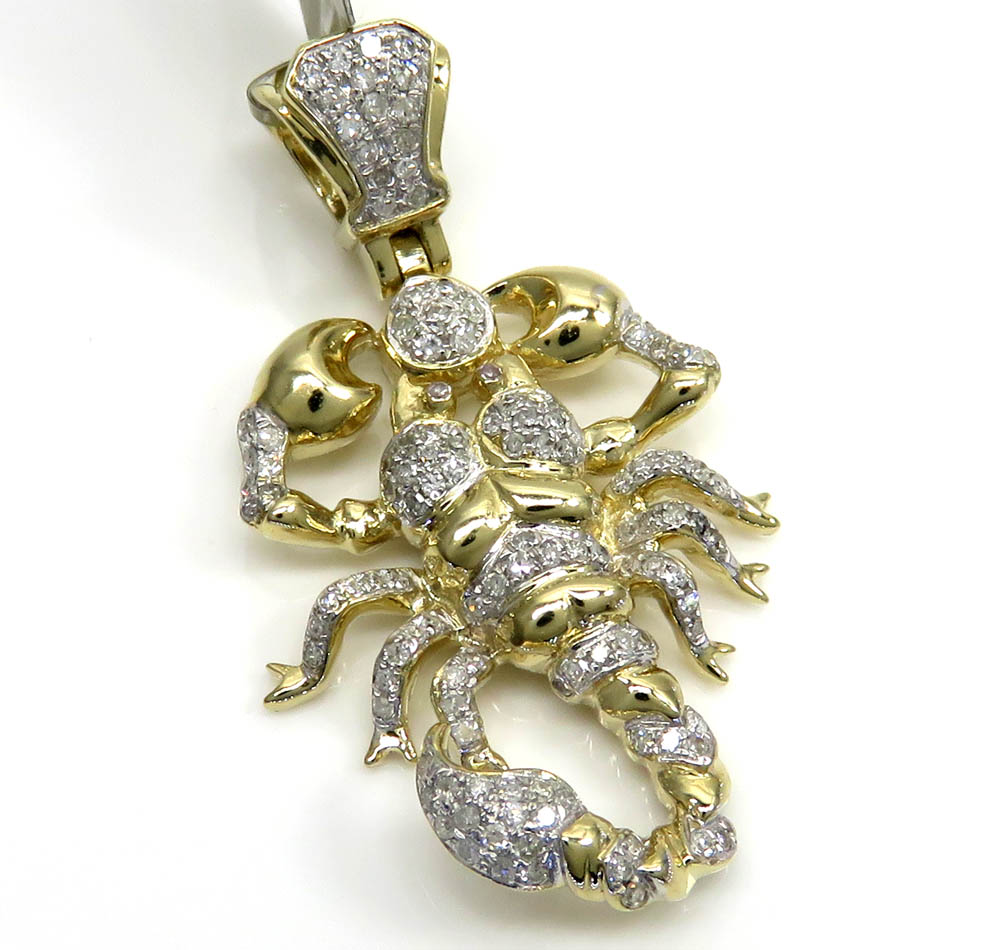 10k yellow gold small diamond scorpion pendant 0.46ct