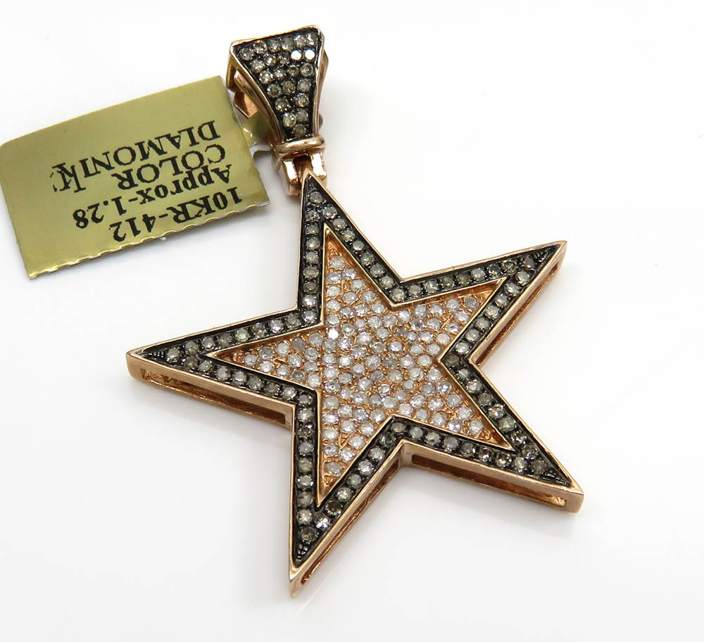 10k rose gold champagne & white diamond star pendant 1.28ct
