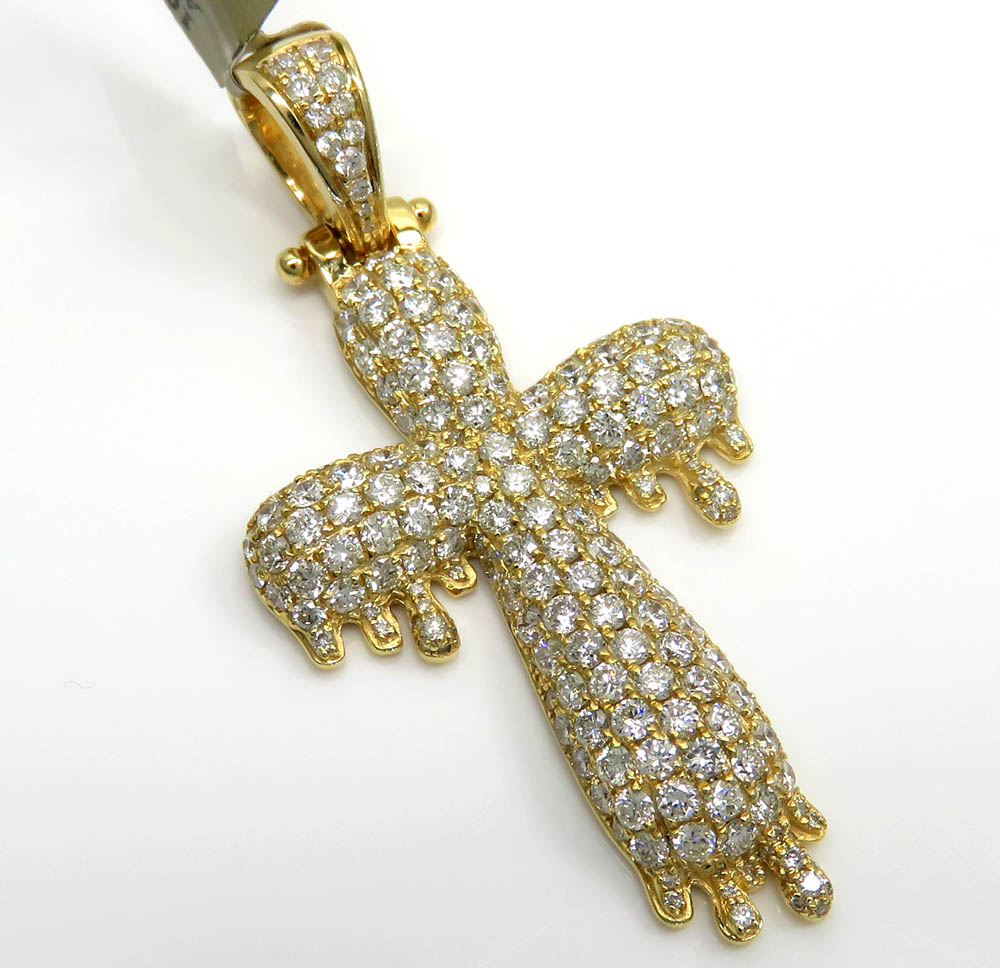 10k yellow gold medium vs diamond drip cross 3.00ct