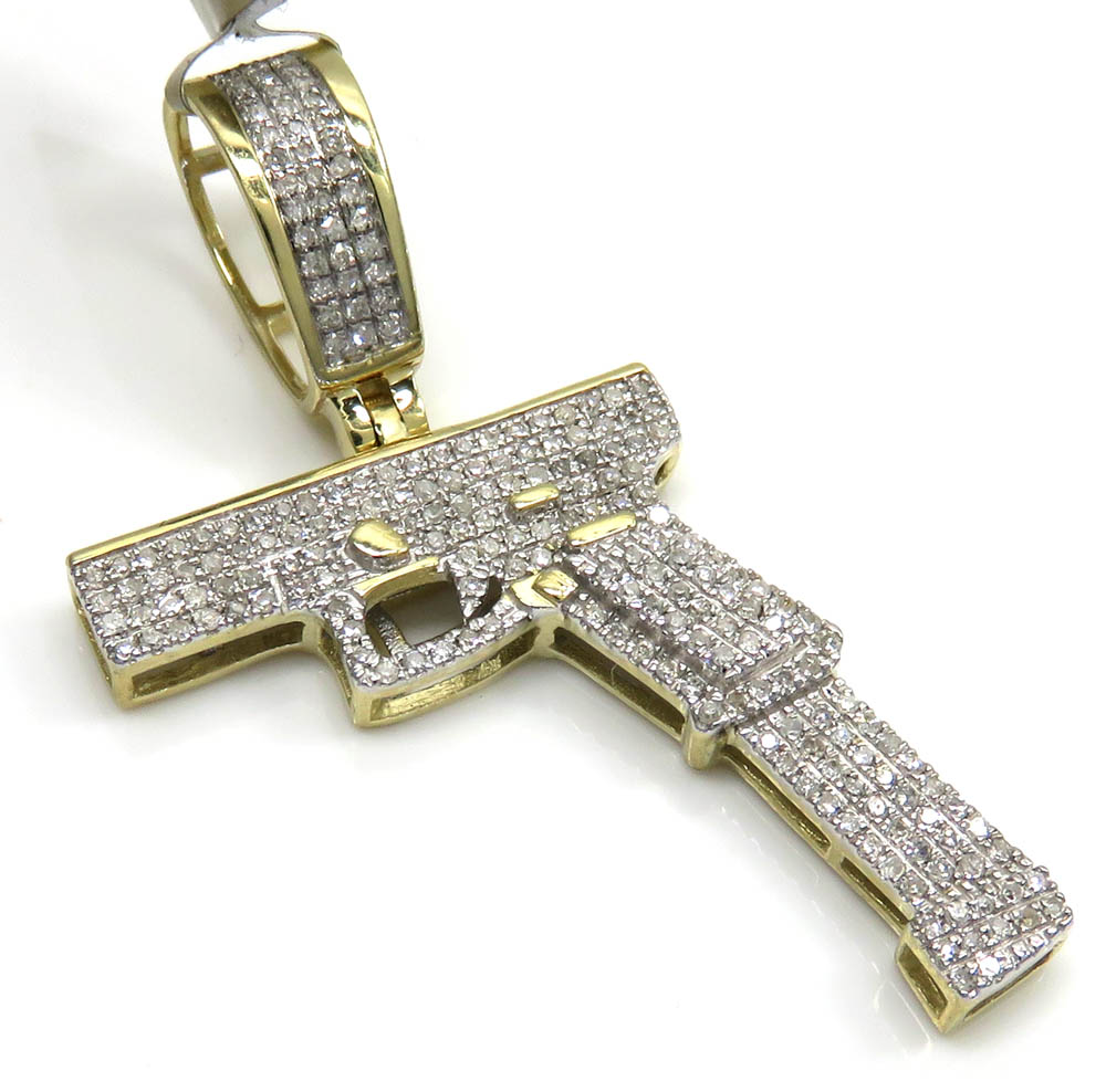 10k yellow gold diamond glock handgun pendant 0.46ct
