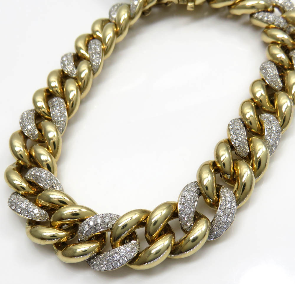 10k yellow gold diamond cuban hollow bracelet 12mm 8.50 inches 3.56ct 