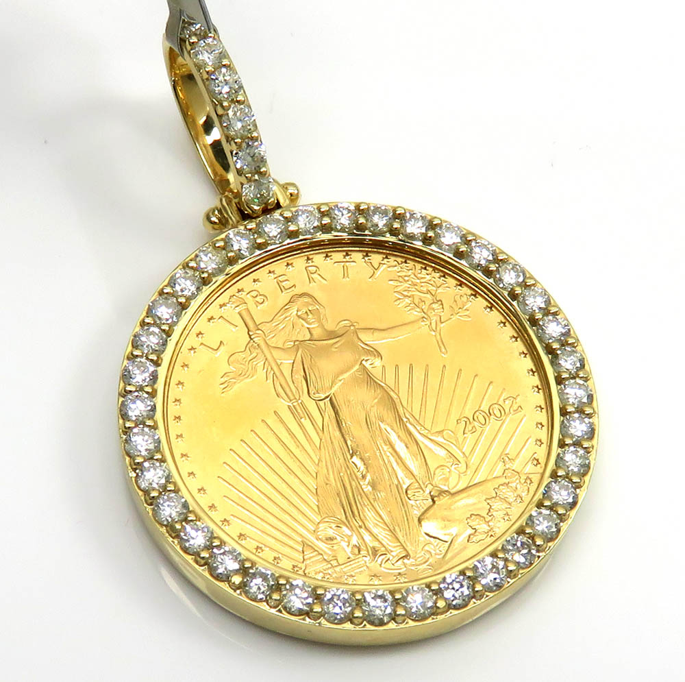 10k yellow gold medium diamond lady liberty 1/4 oz coin pendant 1.07ct