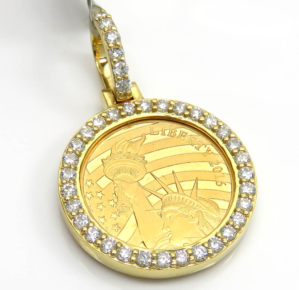 10k yellow gold small diamond liberty 1/10 oz coin pendant 0.69ct