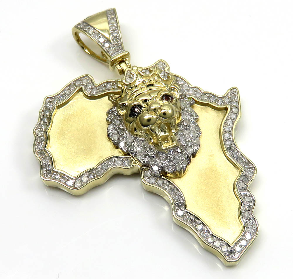 10k yellow gold large diamond africa lion king pendant 0.83ct 