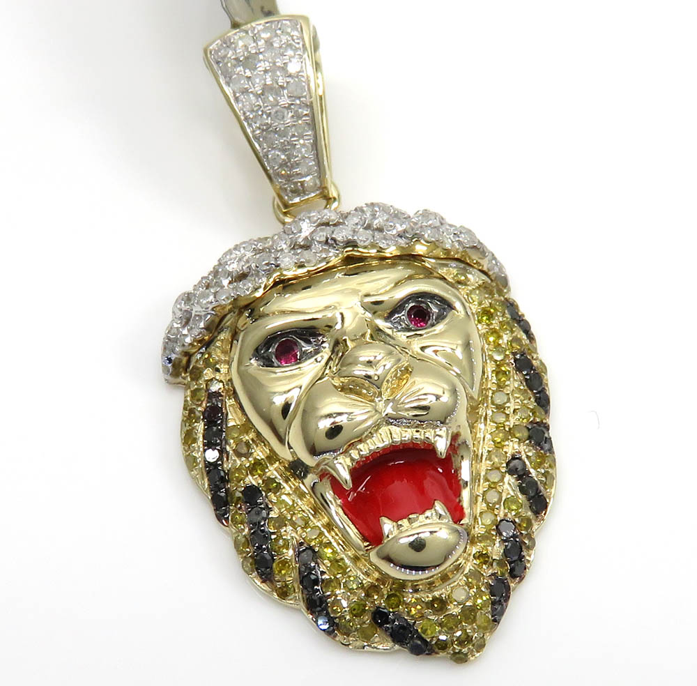 Buy 10k Yellow Gold Large Diamond Lion Enamel Pendant 1.34ct Online at