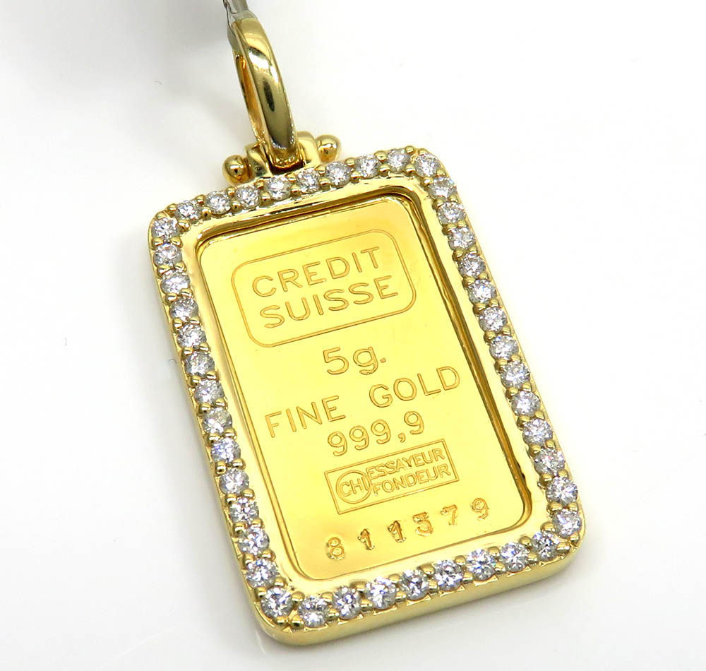 10k Yellow Gold Large Diamond Credit Suisse Bar Pendant 0.80ct