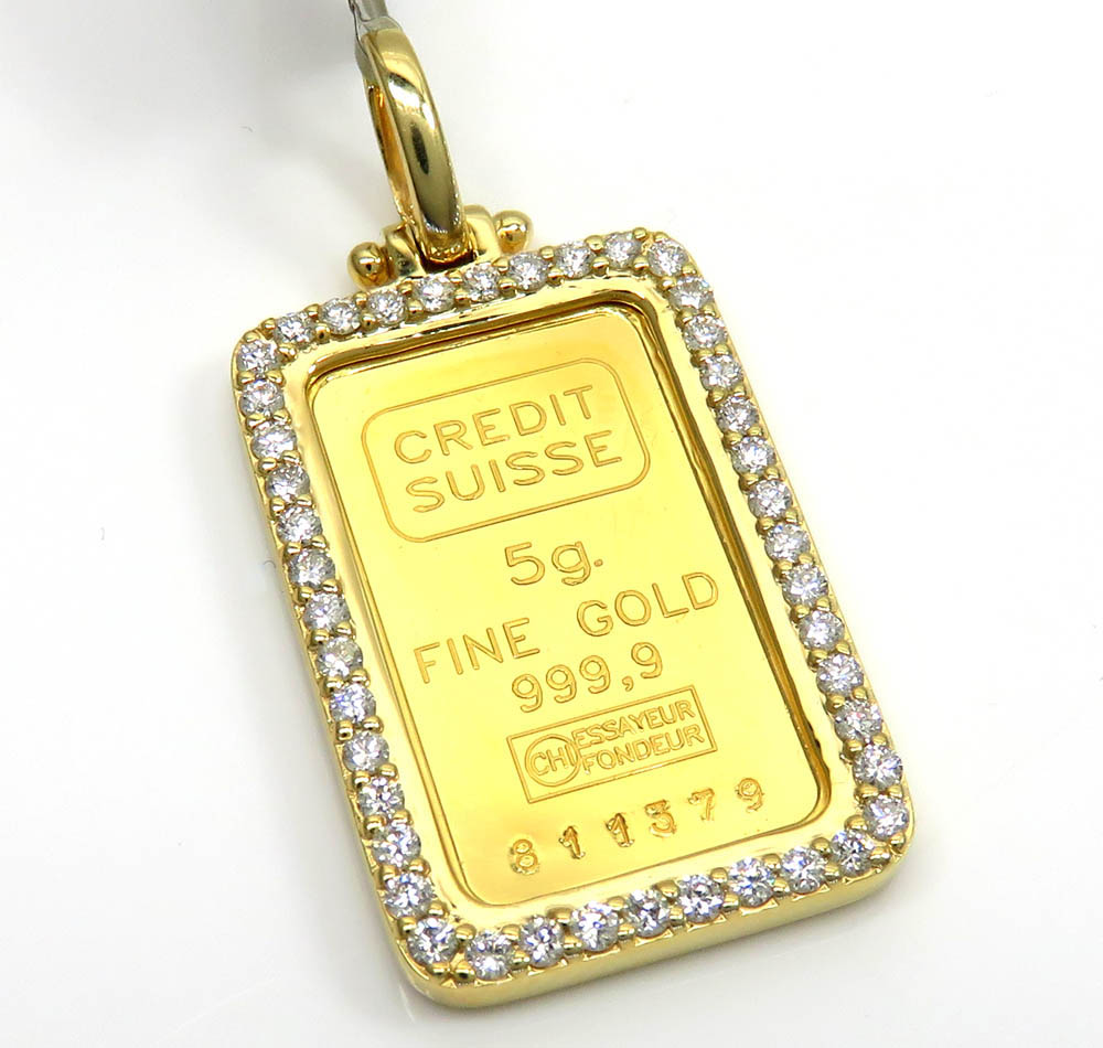 10k yellow gold large diamond credit suisse bar pendant 0.80ct