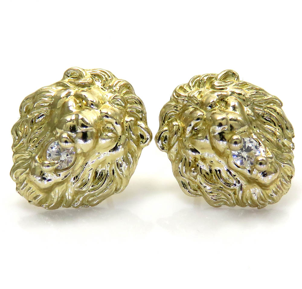 10k yellow gold medium cz lion earrings 0.20ct