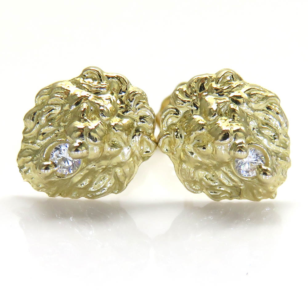  10k yellow gold mini cz lion earrings 0.10ct 