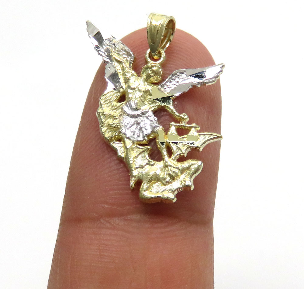 10k two tone gold mini angel vs demon pendant 