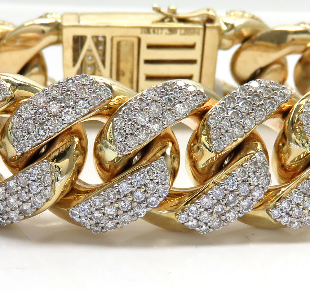 10k solid yellow gold xl diamond miami bracelet 9 inches 19mm 13.50ct