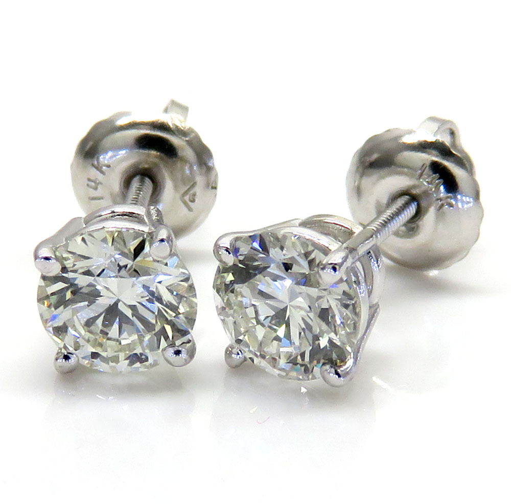 14k white gold vs2 round cut diamond studs earrings 1.00ct