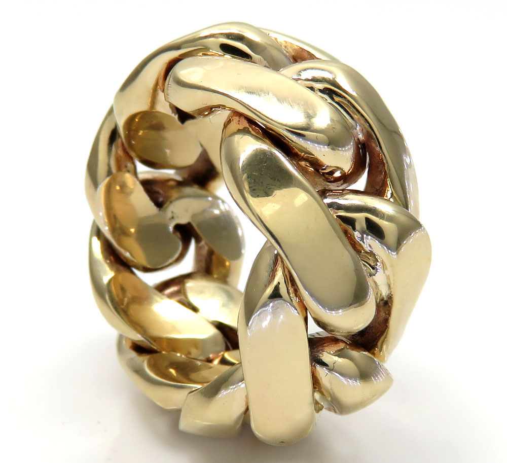 10k yellow gold 15mm solid miami cuban link ring 