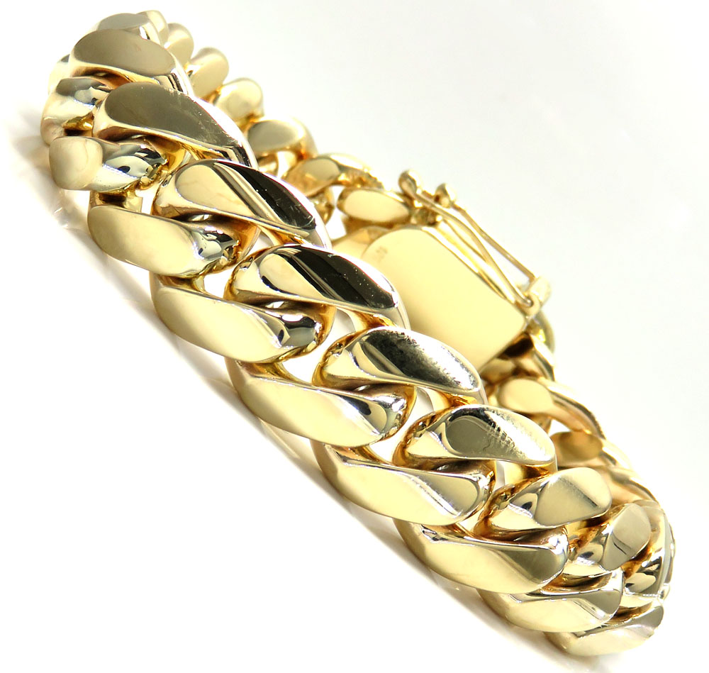 10k yellow gold solid thick miami bracelet 8.75 inches 15mm
