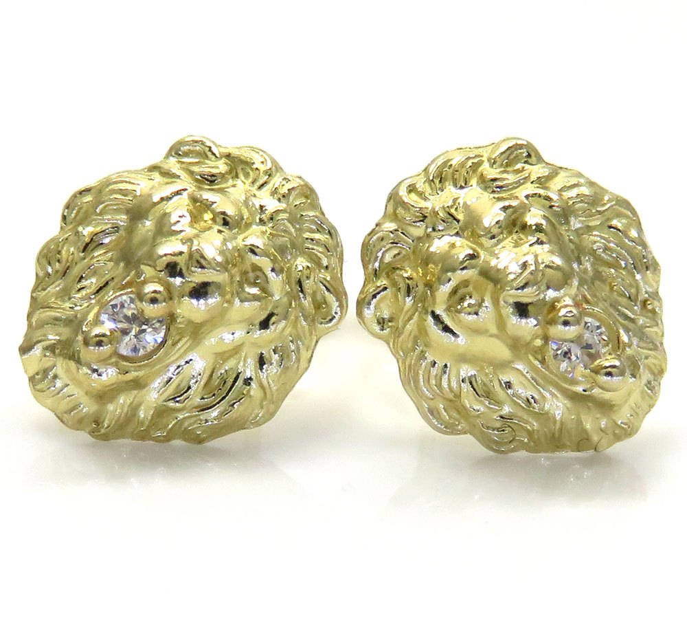 10k yellow gold small cz lion earrings 0.15ct