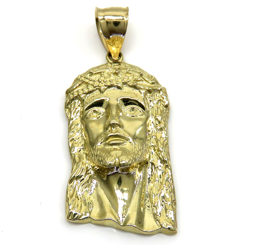 10k yellow gold small classic jesus face pendant 