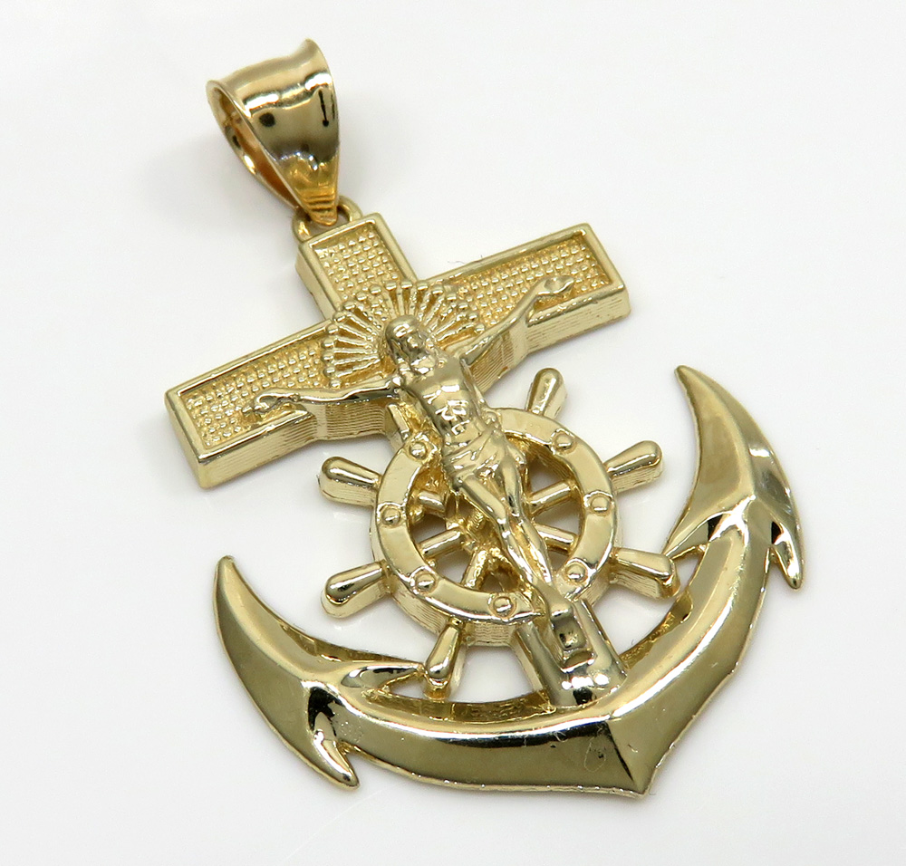 10k yellow gold medium anchor jesus pendant