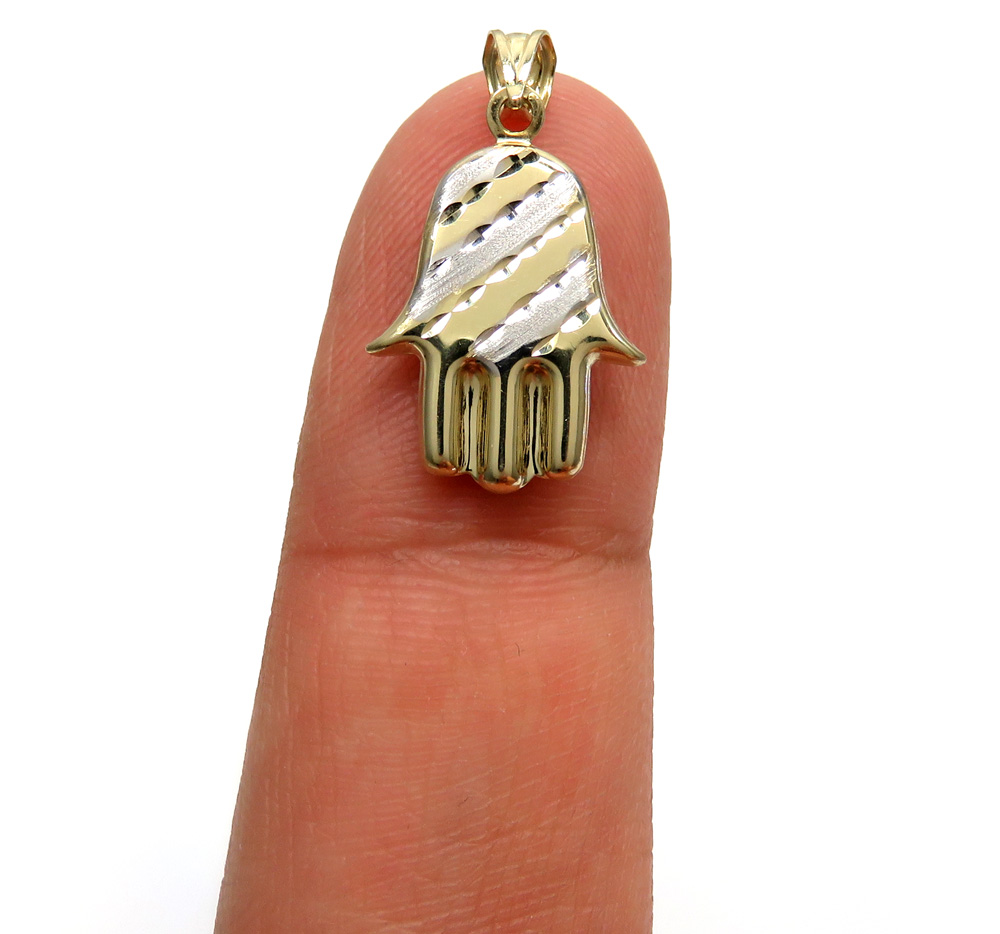 14k two tone gold mini hollow hamsa pendant 
