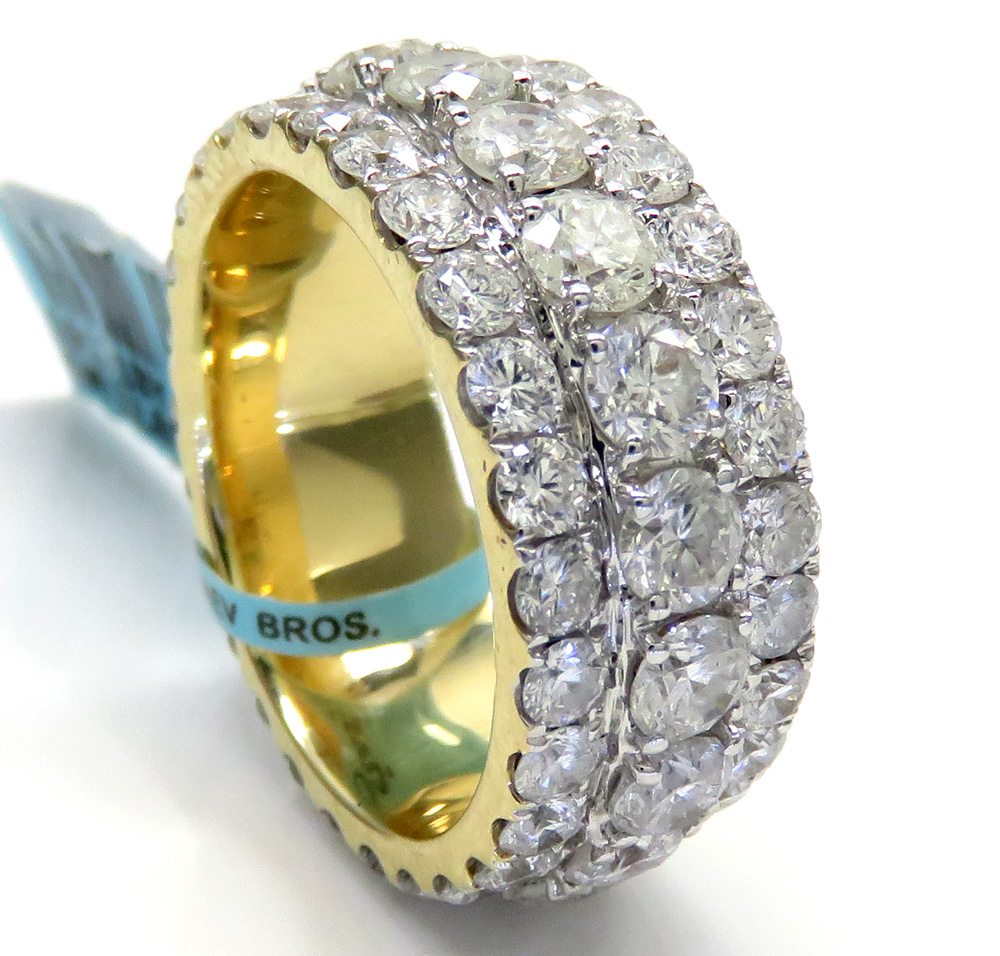 14k solid yellow gold three row diamond 9.50mm eternity band 8.64ct