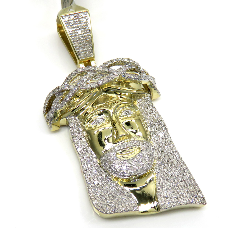10k yellow gold large diamond jesus face pendant 0.90ct