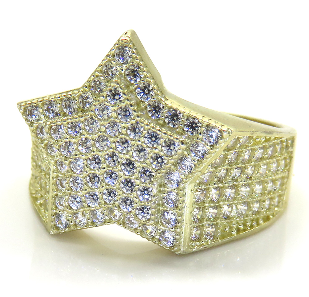 10k Yellow Gold Double Layer Cz Star Ring 2.50ct