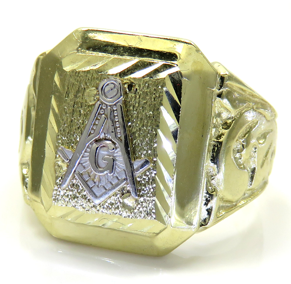  10k two tone gold diamond cut free mason g ring 