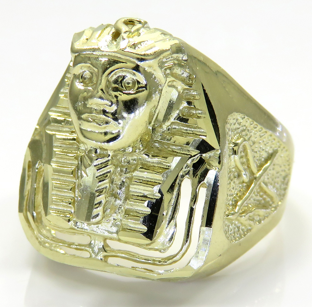 10k yellow gold medium king tut pharaoh head ring 