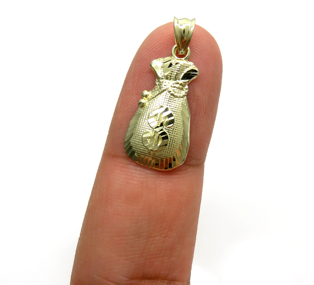 10k yellow gold diamond cut mini money bag pendant 
