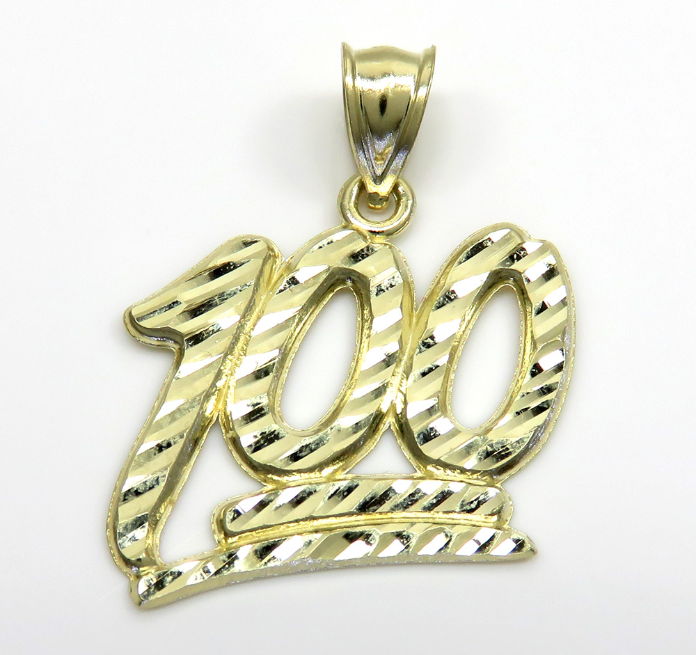 10k yellow gold diamond cut medium one hundred pendant