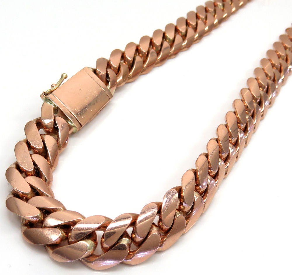 14k rose gold solid miami link chain 21 inch 12.50mm