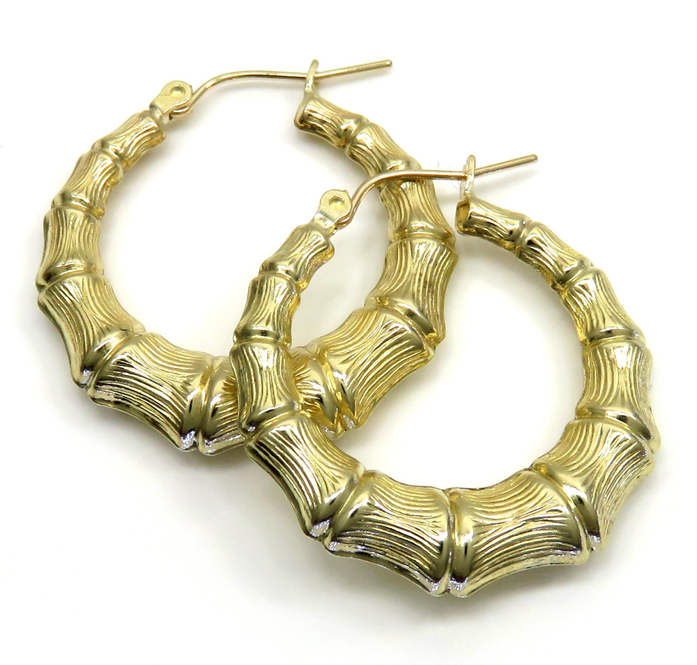 10k yellow gold hollow medium bamboo hoops 