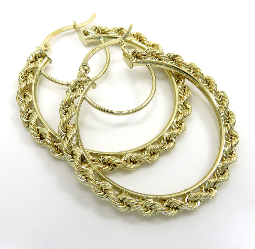 Ladies 10k yellow gold hollow large rope hoops 